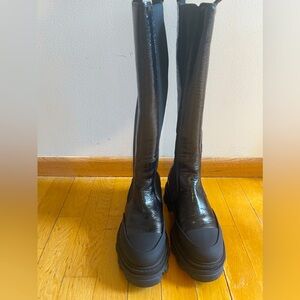 GANNI Tall Chelsea Boots in Black Patent Leather
